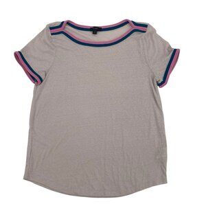 J.CREW SIZE L SHORT SLEEVE BOATNECK T-SHORT WITH POP TRIM AJ622 Pink